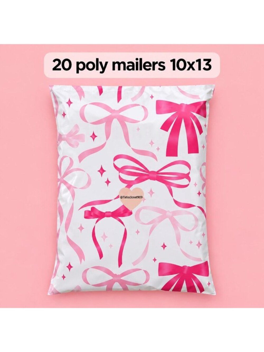 20 Pink Bow Poly Mailers 10x13